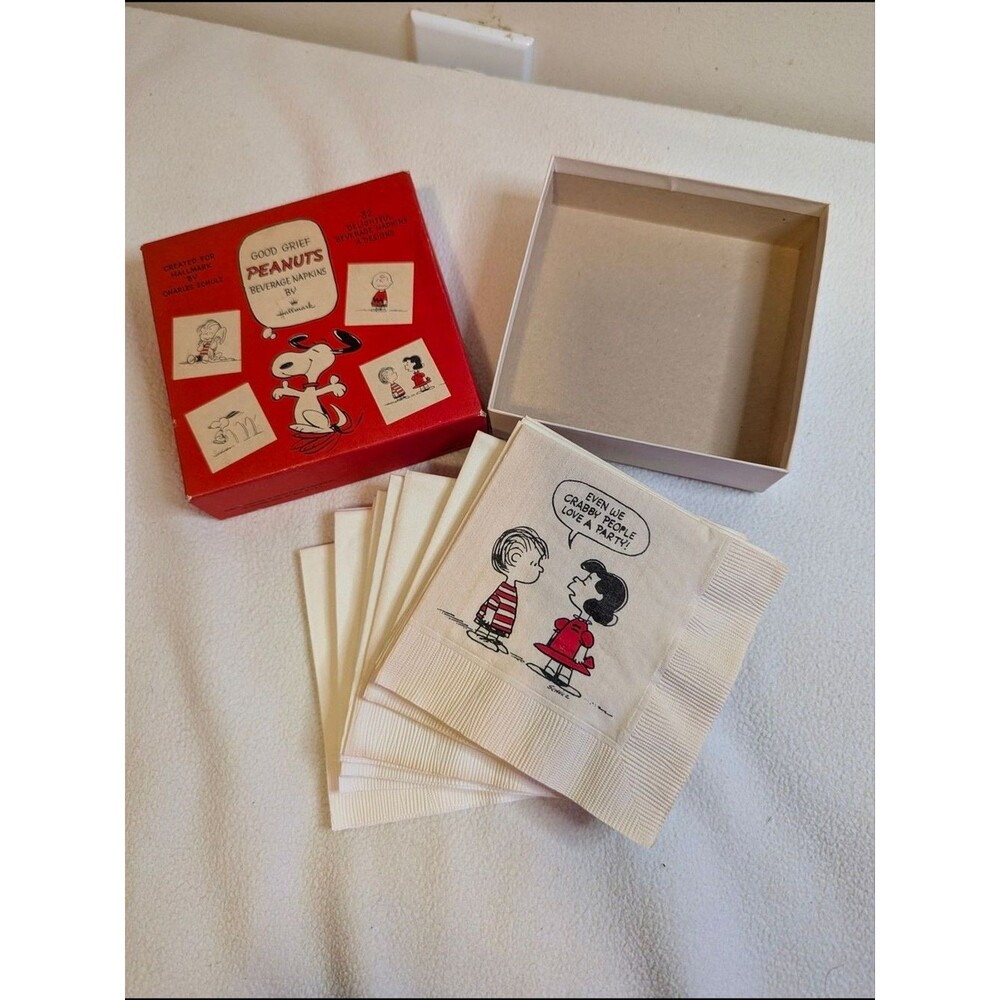 Vintage Hallmark Peanuts "Good Grief" Beverage Napkins Box Set Charles Schulz